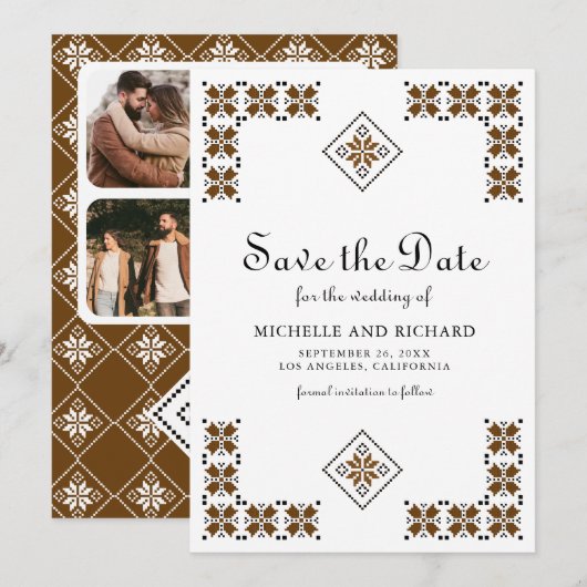 Save The Date Brown and Black Ukrainian Embroidery Wedding (Devant / Derrière)