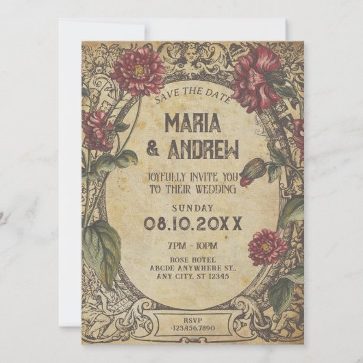 Save The Date Brown gothique Vintage Mariage classique (Devant)