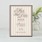 Save The Date Brown Ivory Striped Old Money Calligraphy Wedding (Debout devant)