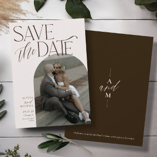 Save The Date Brown moderne simple Arc Photo Mariage élégant
