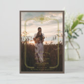 Save The Date Brown Trendy Lace Flourish Initials Wedding Photo (Debout devant)