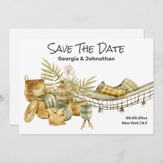 Save The Date Brown vert été hamac boho chic plante (Devant / Derrière)