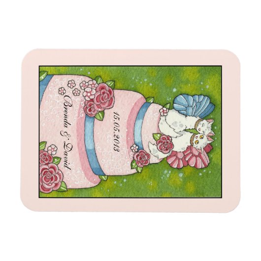Save the Date Bruiloft Leuke Kat Taart Topper Magn Magneet (Horizontaal)