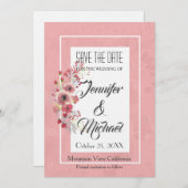 Save the Date Bruiloft Roze Bloemen Elegant Plain (Voorkant / Achterkant)
