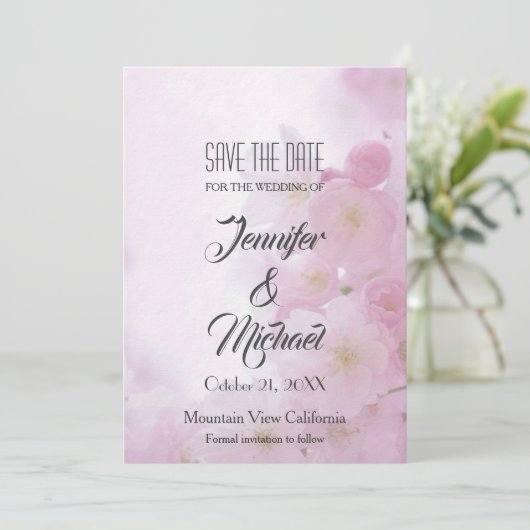 Save the Date Bruiloft Roze Bloemen Elegant Plain (Staand voorkant)