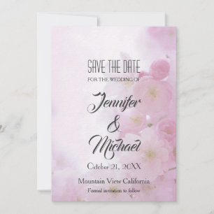 Save the Date Bruiloft Roze Bloemen Elegant Plain