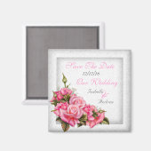 Save The Date Bruiloft  Roze Rozen Boeket Magneet (Voorkant / Achterkant)