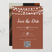 Save The Date Brûlé Orange String Lights Script moderne Enregist (Devant / Derrière)