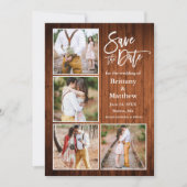 Save The Date Brush Script Wood 4 Fiançailles photo (Devant)