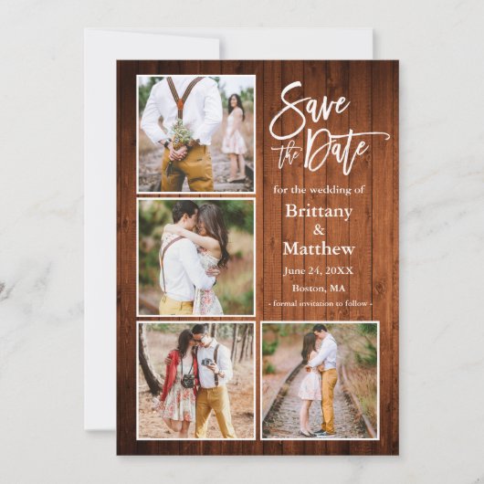 Save The Date Brush Script Wood 4 Fiançailles photo (Devant)