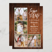 Save The Date Brush Script Wood 4 Fiançailles photo (Devant / Derrière)