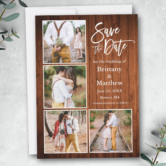 Save The Date Brush Script Wood 4 Fiançailles photo