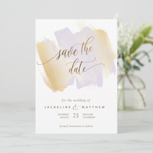 Save The Date Brush violet et jaune, Mariage minimal (Debout devant)
