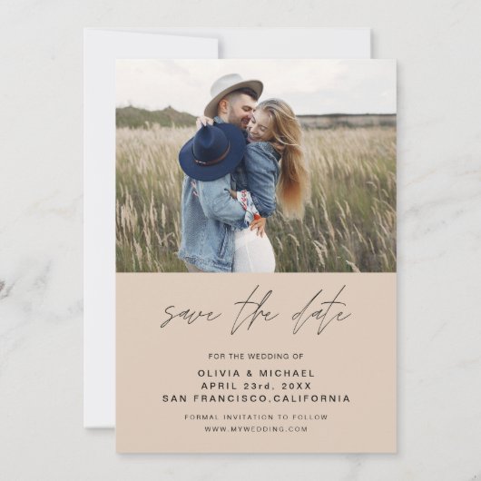 Save The Date Budget Boho Typographie Enregistrer la photo Date (Dos)