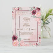 Save The Date Budget Bourgogne or & Blush rose Mariage floral (Debout devant)