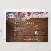 Save The Date Budget Burgundy Blue Floral dentelle Mariage SAVE  (Devant)