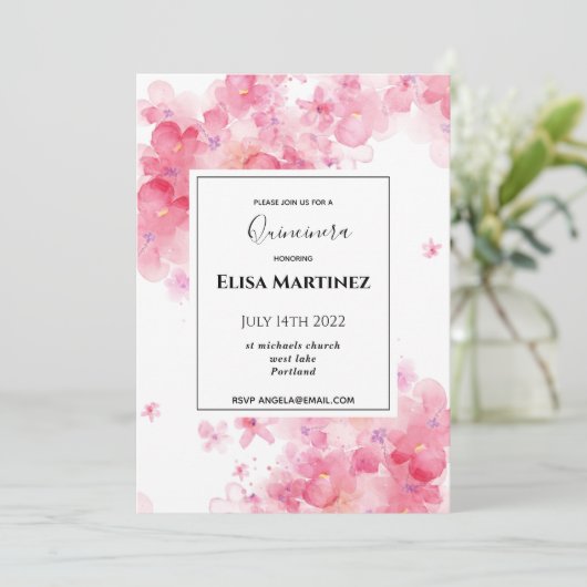 Save The Date budget mariage rose floral romantique quinceanera  (Debout devant)