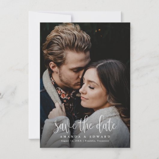 Save The Date Budget Moderne Calligraphie Script Deux Photo Code (Devant)