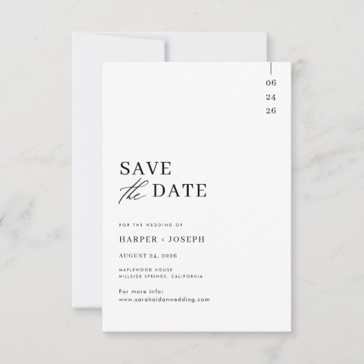 Save The Date Budget moderne Mariage de script noir et blanc (Devant)