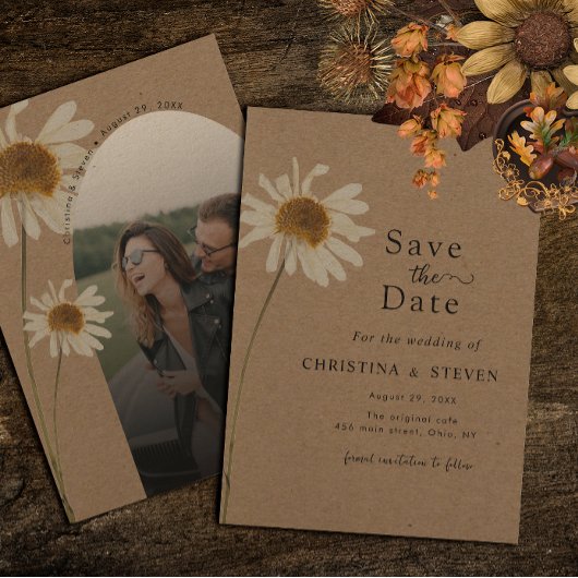 Save The Date Budget Rustic Kraft séché Mariage de tournesol pho