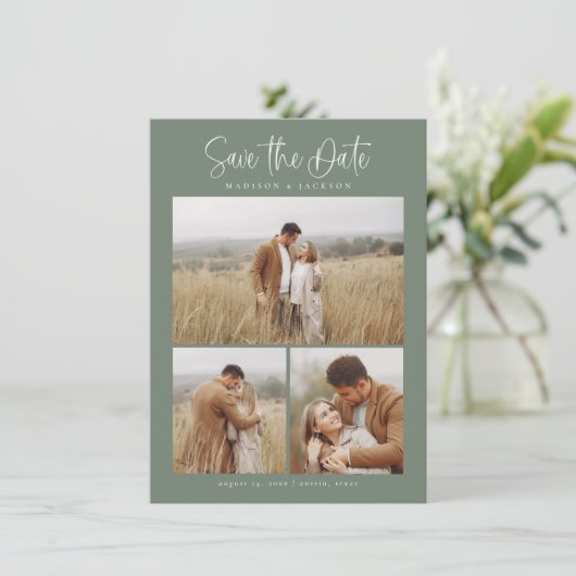 Save The Date Budget Vert Simple Calligraphie Script Photo (Debout devant)
