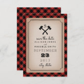 Save The Date Buffalo Plaid Monogramme Ax Enregistrer La Date (Devant / Derrière)