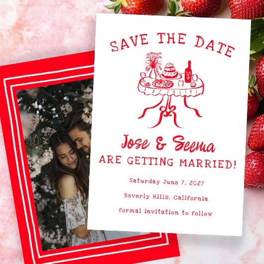 Save The Date Buffet Dîner Table Main Drate Cute Photo personnal