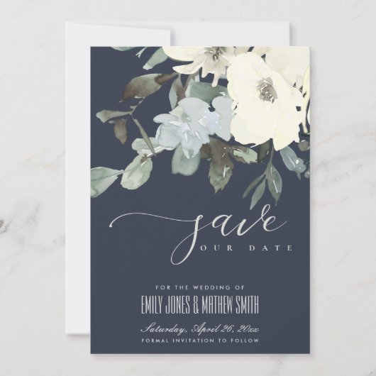 SAVE THE DATE BUNCH FLORAL D'AQUA D'IVOIRE BLANC DE LA MARINE (Devant)