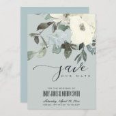 SAVE THE DATE BUNCH FLORAL EN AQUA BLANC EN IVOIRE GRISE (Devant / Derrière)