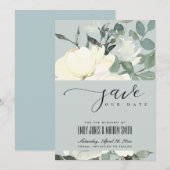 SAVE THE DATE BUNCH FLORAL EN AQUA BLANC EN IVOIRE GRISE (Devant / Derrière)