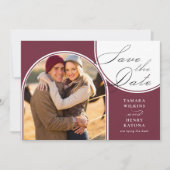 Save The Date Burgundy Arched Photo Mariage Calligraphie (Devant)