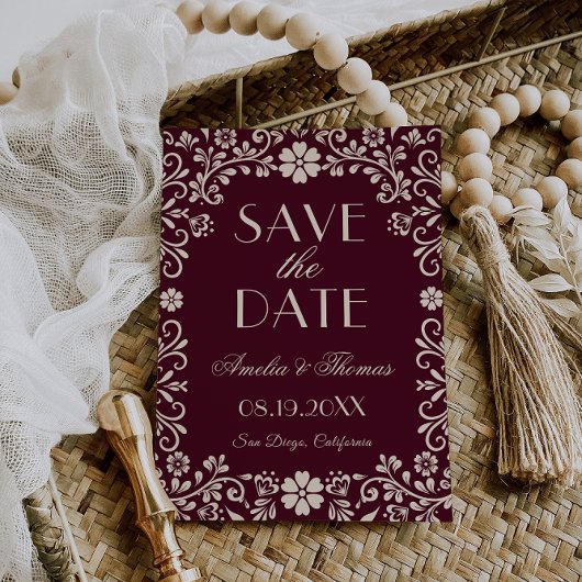 Save The Date Burgundy Beige Mexican Wedding 