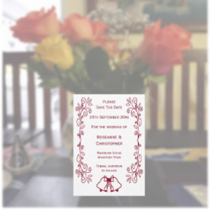 Save The Date Burgundy Bells Scrollwork Design Mariage