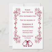 Save The Date Burgundy Bells Scrollwork Design Mariage (Devant)