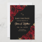 Save The Date Burgundy Black Red Rose Floral Wedding (Devant)