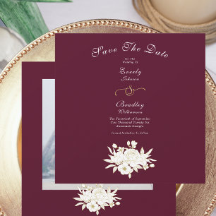 Save The Date Burgundy Blanc Elegant Or Floral Roses Photo