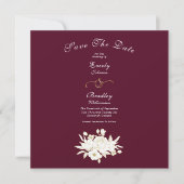 Save The Date Burgundy Blanc Elegant Or Floral Roses Photo (Devant)