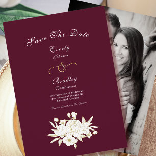 Save The Date Burgundy Blanc Or Floral Rose élégant classique