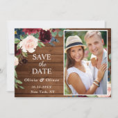 Save The Date Burgundy Blue Blush Russe PHOTO Floral Mariage (Devant)