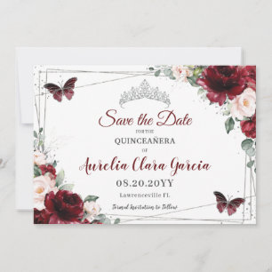 Save The Date Burgundy Blush Floral Crown Quinceañera 3 Photos