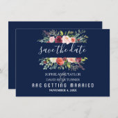 Save The Date Burgundy Blush Floral Frame Dark Blu Enregistrer L (Devant / Derrière)