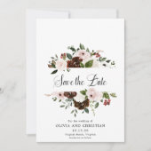 Save The Date Burgundy Blush Floral Moderne Calligraphie (Devant)