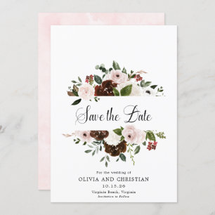 Save The Date Burgundy Blush Floral Moderne Calligraphie