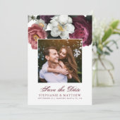 Save The Date Burgundy Blush Floral Photo (Debout devant)