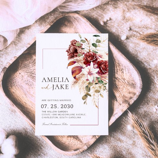 Save The Date Burgundy & Blush Modern Floral