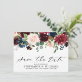 Save The Date Burgundy Blush Navy Bleu Botanique Floral Mariage (Debout devant)