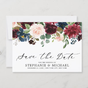Save The Date Burgundy Blush Navy Bleu Botanique Floral Mariage