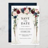 Save The Date Burgundy Blush Navy Floral Arch Canopy Mariage (Devant / Derrière)