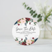 Save The Date Burgundy Blush & Navy Floral Mariage (Debout devant)
