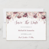 Save The Date Burgundy Blush Peony et Mariage Rose (Devant)